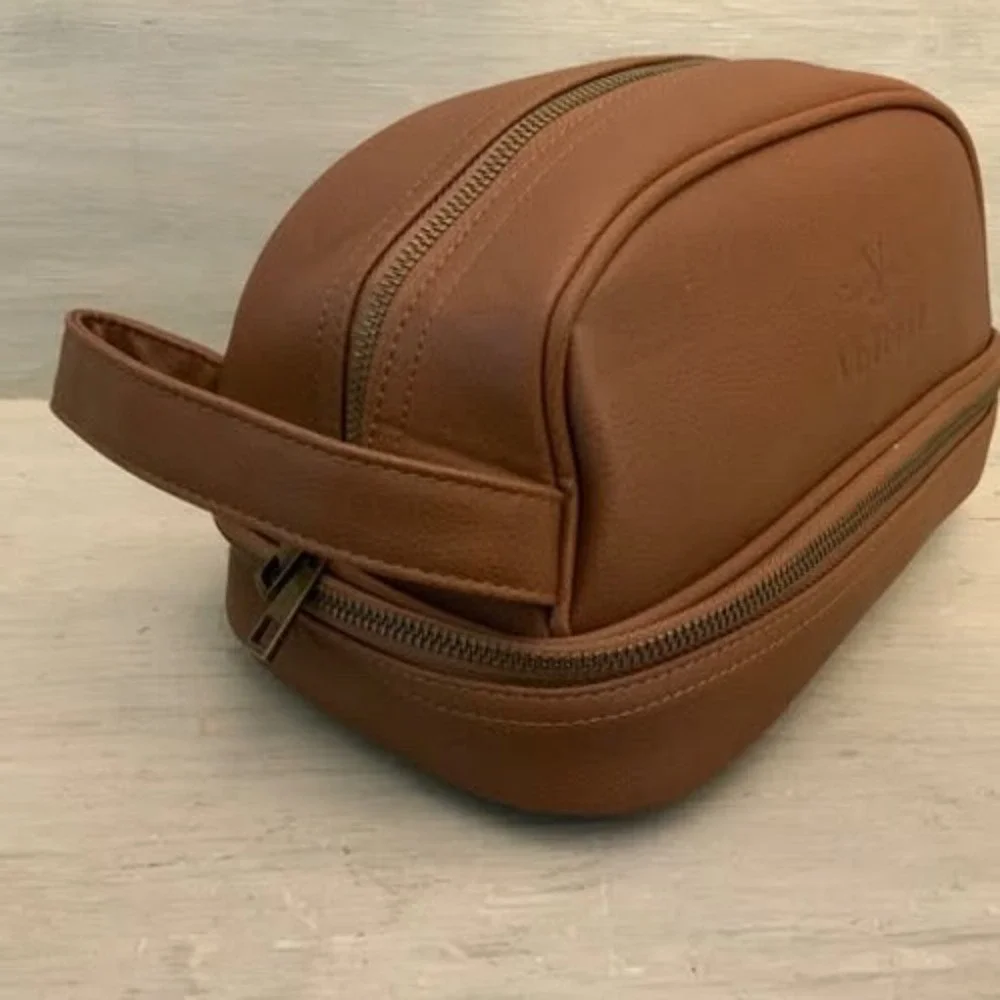 Vetelli Italian Designed Brown Faux Leather Toiletry Travel Pouch Bag GC